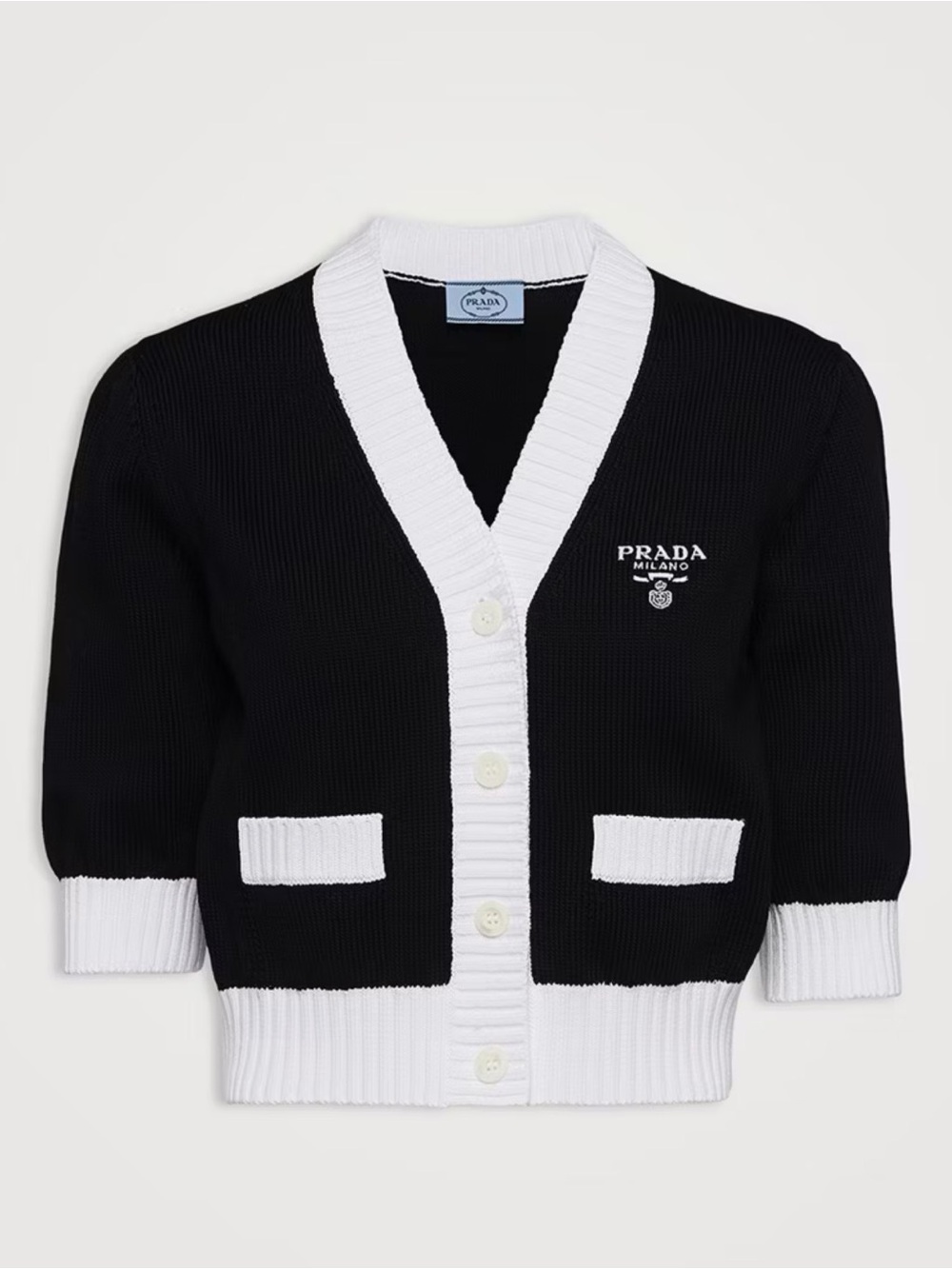 Prada Black and White Logo Knit Cardigan